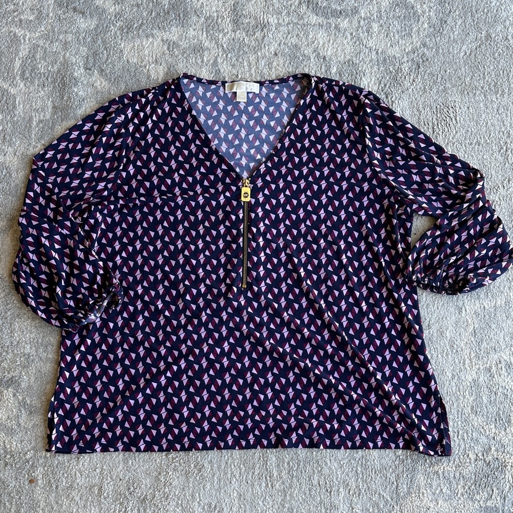 Michael Kors Stylish Women's Purple Patterned Top 3/4 sleeve blouse size XXL 2X